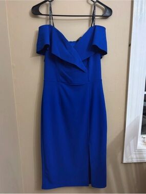 Alexa B Nites Royal Blue Off Shoulder Ruffle Sheath Dress Size 4